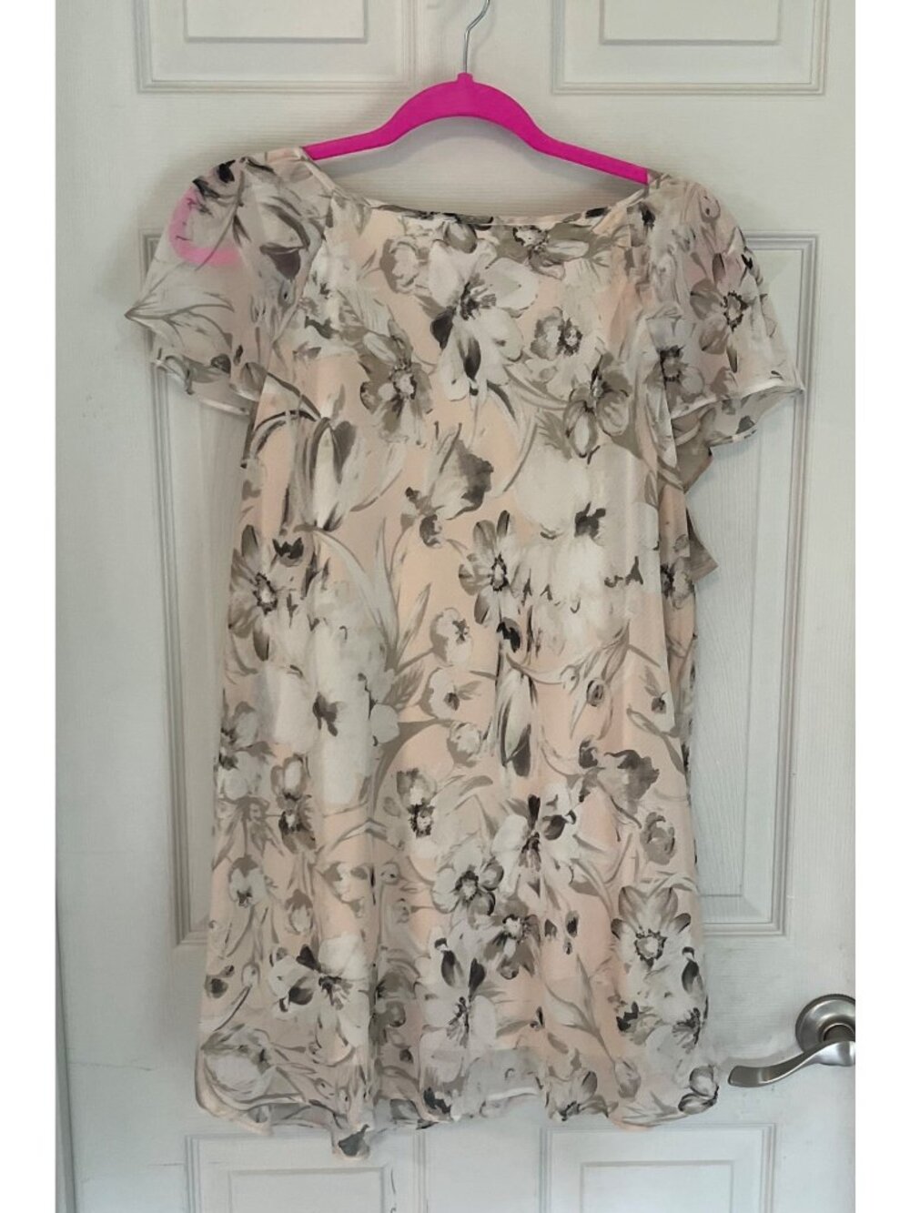 Roz & Ali Blush Pink Flutter Sleeve Floral Blouse 2X Tunic Top Fairy Lined - Picture 6 of 10